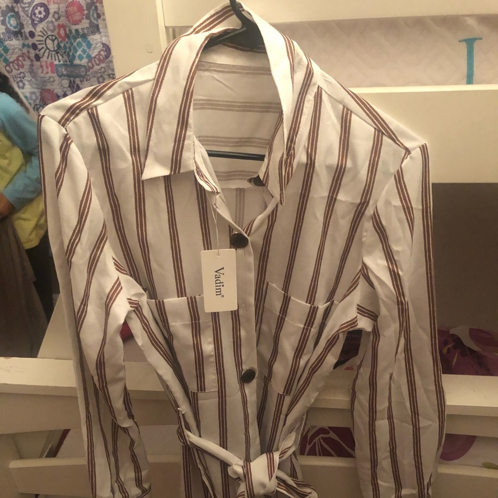 Striped brown shirt dress